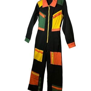 BRAND NEW!! Fashion Nova Black Jumpsuit with Orange, Yellow & Green Colorblock